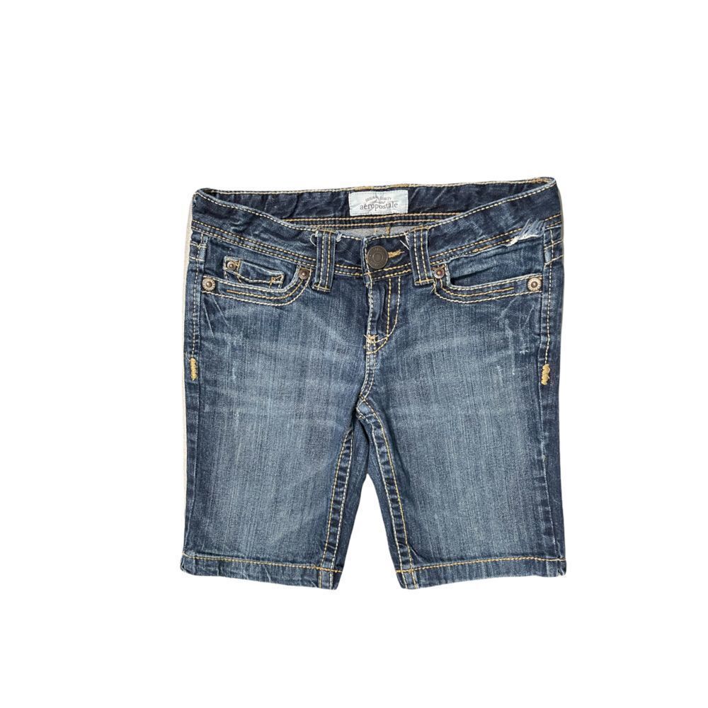 Aeropostale DISTRESSED BERMUDA‎ KNICKER DENIM SHORTS MEDIUM BLUE SIZE 1/2